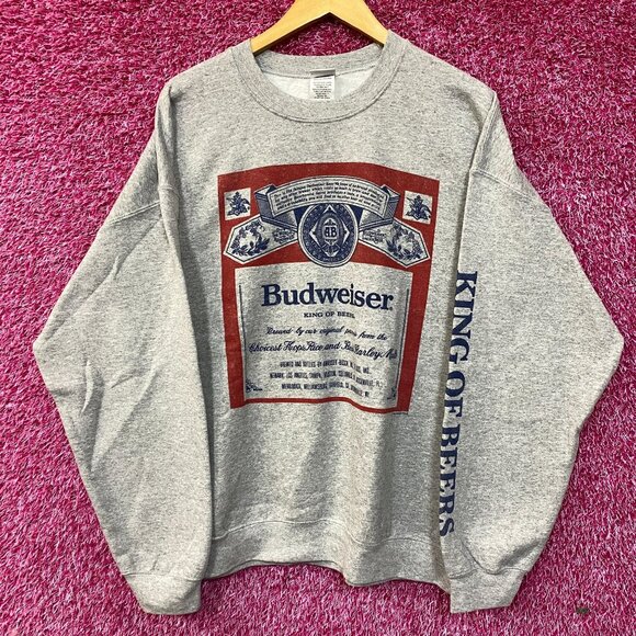 Budweiser Beer Label Oversized Promo Crewneck Sweater Large - Picture 1 of 4
